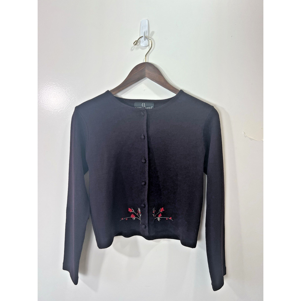 Carole Little Women's Wool Blend Embroidered Cardigan Sz M P Brown Cottagecore